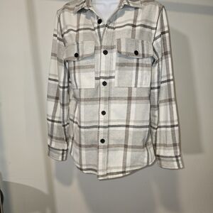 H&M Men's Plaid Shirt Jacket - White and Brown